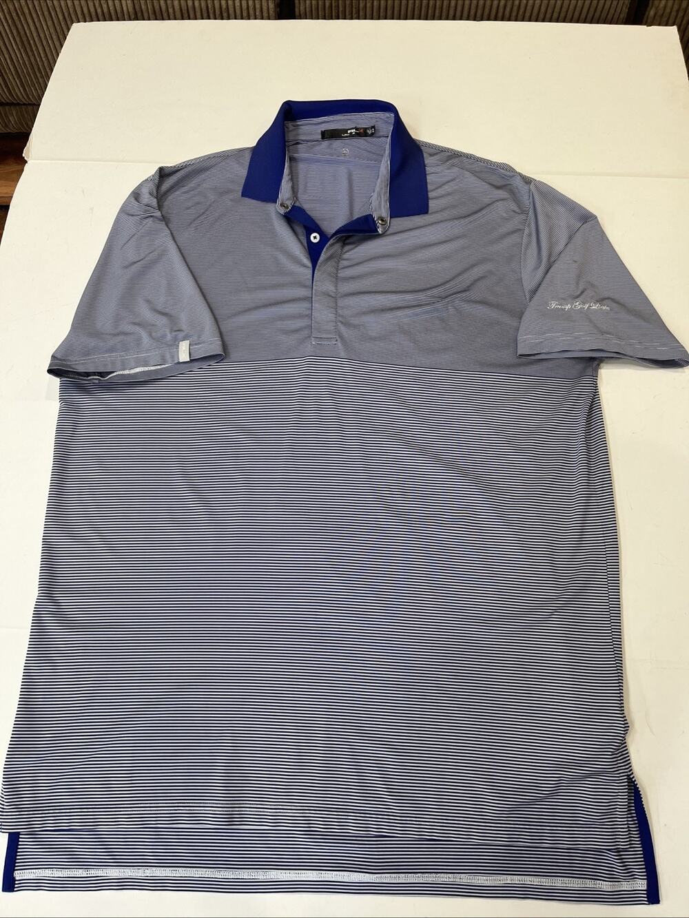RXL Ralph Lauren Trump Golf Links Arm Logo Men’s Navy Striped Golf Polo XL Tall
